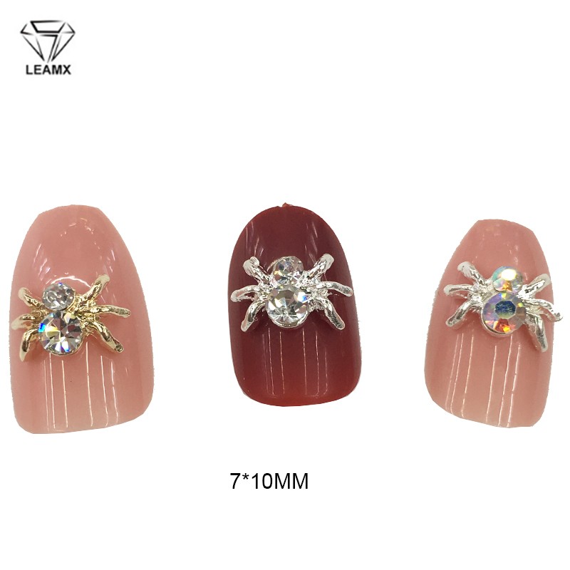 LEAMX 10pcs Alloy Spider Nail Art Decorations 3D AB/White Rhinestone Decorations Spider Nail Jewelry Sparkle Nail Supplies L459