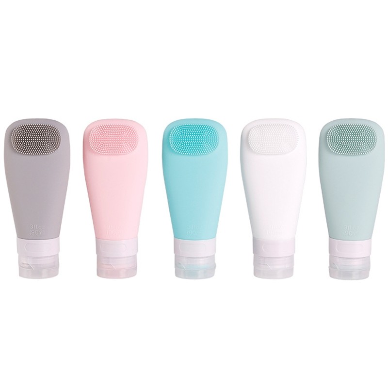 D2TA Silicone Travel Shampoo Bottle with Brush Container Shampoo Tubes Kit Leak Proof Refillable Liquid Holder for Lotion Soap Cream