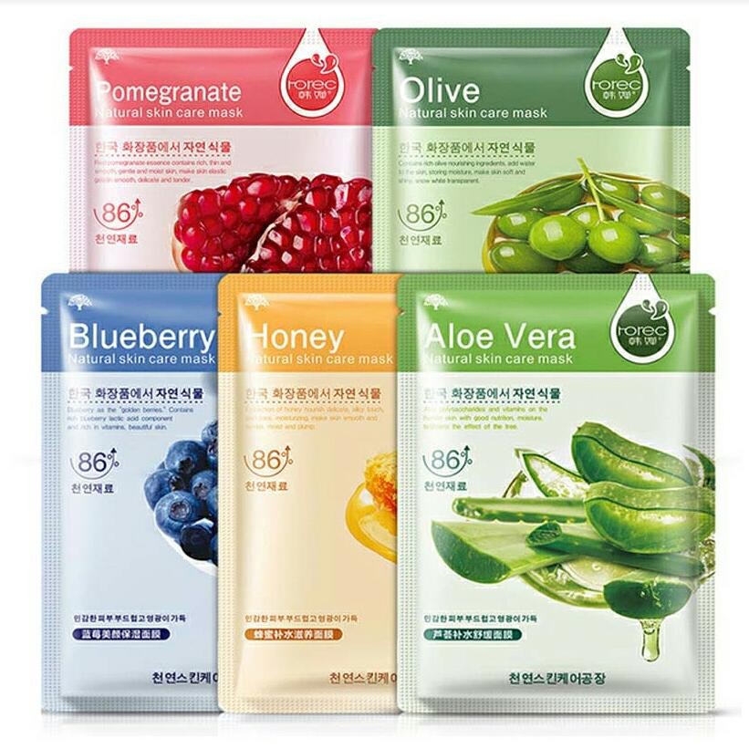 30pcs/lot BIOAQUA Skin Care Sheet Mask Aloe Olive Pomegranate Seaweed Boost Facial Mask Korean Face Care Green Tea Stick