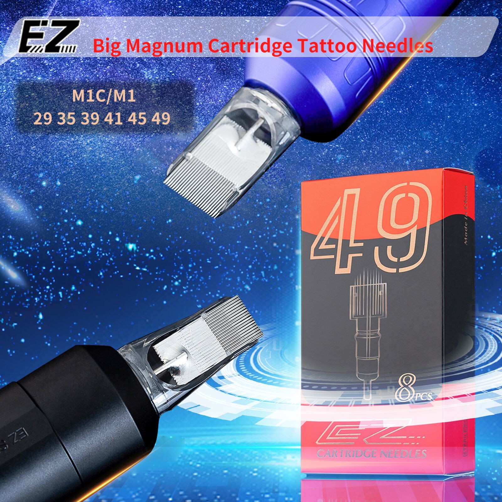 8pcs/box EZ Epic Large Magnum Tattoo Needle Cartridges 29 35 39 45 49 M1/RM #12 (0.35mm) #10 (0.30) for Rotary Pen Machine Control