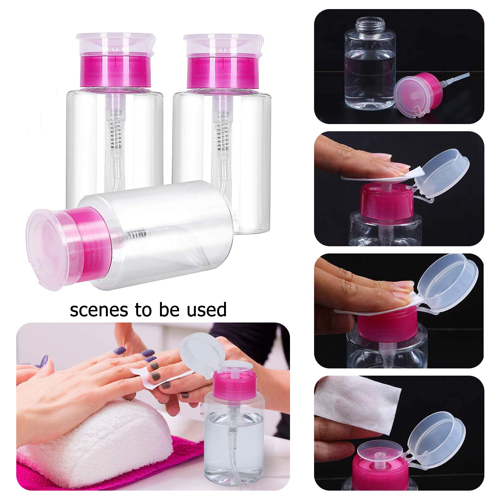 3pcs Push Down Dispenser, Nail Polish Remover Empty Bottle Container, 180ml