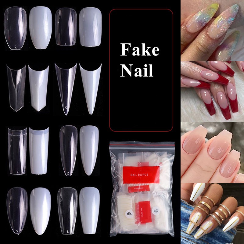 500pcs False Nail Extension Full Cover Fake Nails French False Nail Clear/White False Nail Tips Art Manicure Tool French Nail