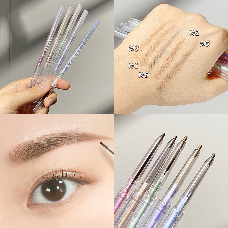 Double Head Transparent Tube Automatic Eyebrow Pencil Eyebrow Brush Waterproof Long Lasting Refill Eyebrow Pencil Cosmetic Tool