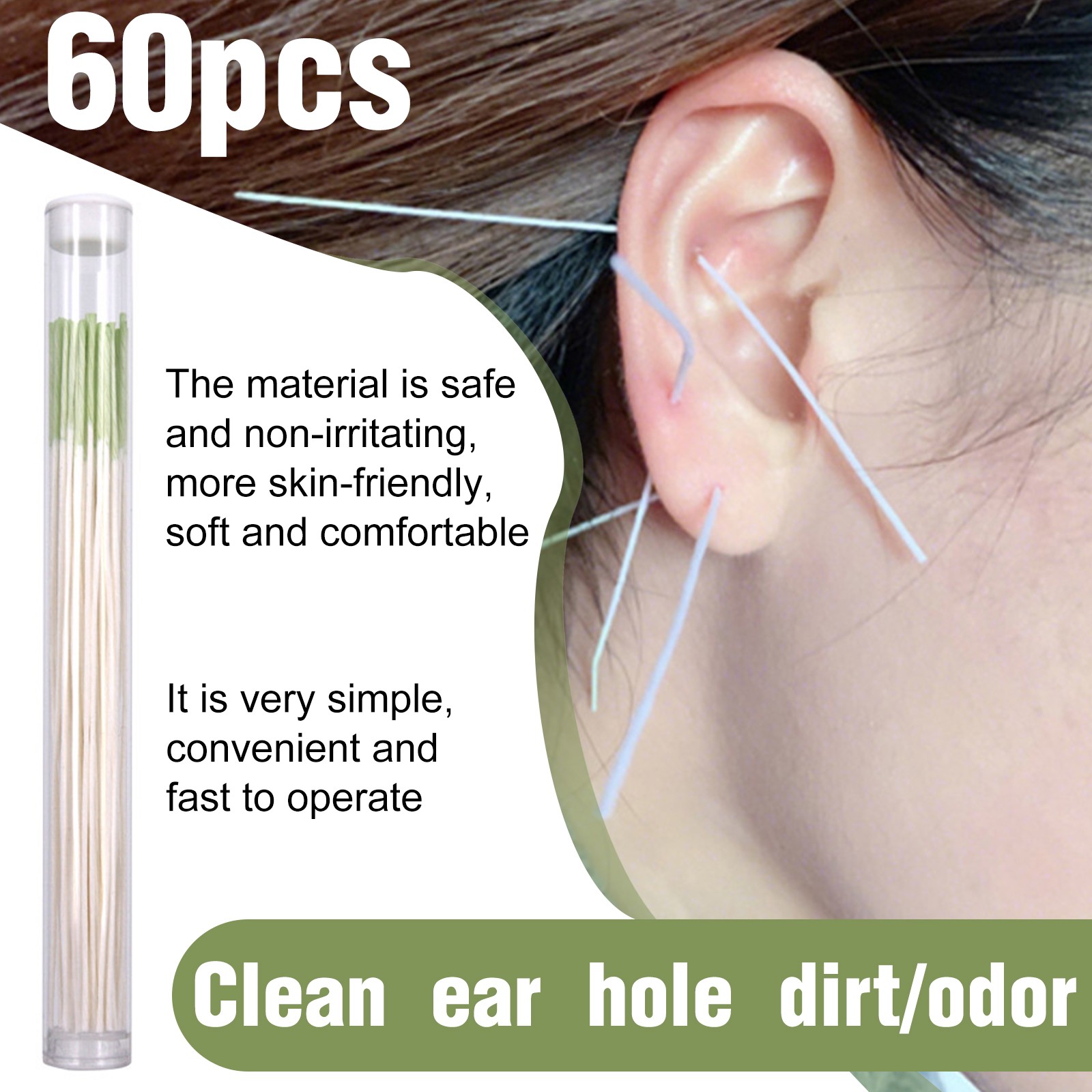 60pcs Pierced Ear Cleaning Kit Herb Solution Paper Floss Ear Piercing Aftercare Tools Earrings Set Disposable Piercing Cleaner