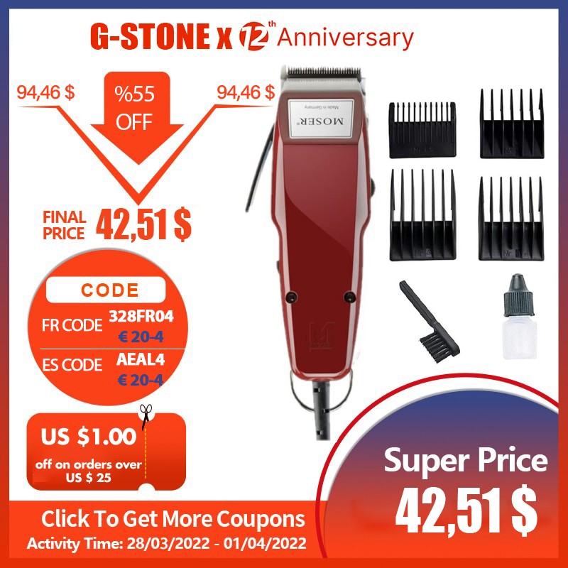 Original Moser 1400 Professional Hair Trimmers Electric Razor Razor Blade Hair Clipper Haircut Trimmer 4pcs Combs 220-240V