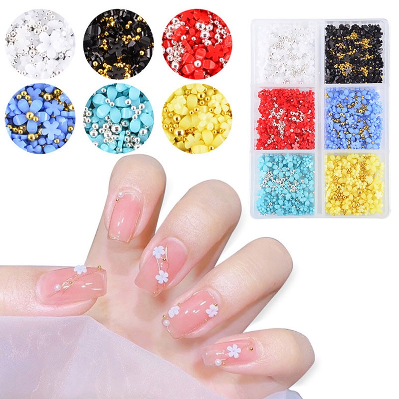 3D Acrylic Flowers Mix Bead Nail Jewel Nail Jewelry Nails Trims Manicure Pearl Flower Five Petal DIY Nail Art