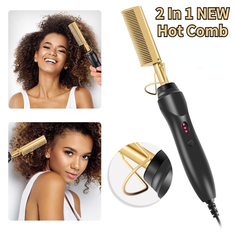 2 in 1 Hot Comb Hair Straightener Flat Iron Straightening Brush Heating Comb Hair Straightener Styler Hair Curler peigne chauffant