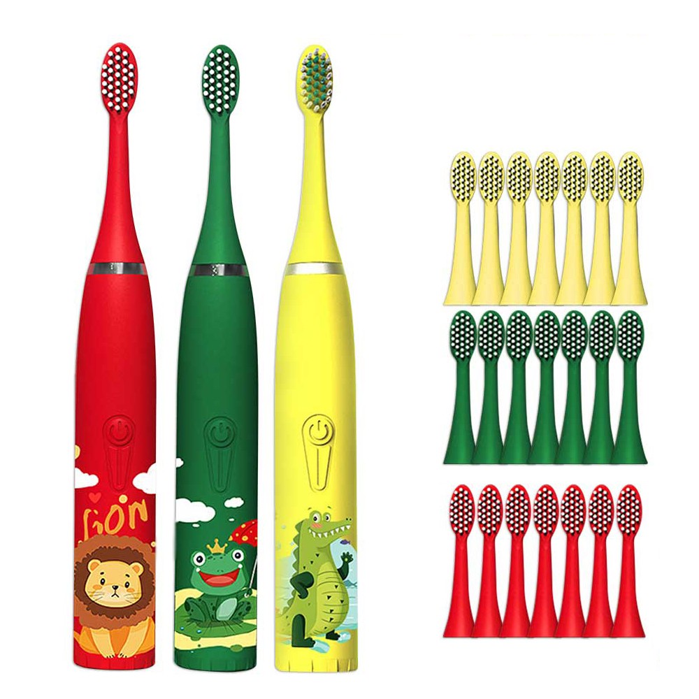 Cartoon Children Kids Electric Toothbrush with 8 Replaceable Toothbrush Head USB Rechargeable Waterproof Baby Toothbrush