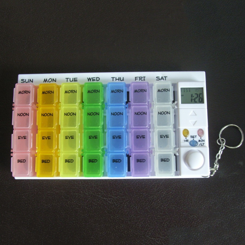 28 Grids Weekly Pill Storage Pill Dispenser Alarm Clock Luminous Alarm Clock Timer Reminder Pill Dispenser