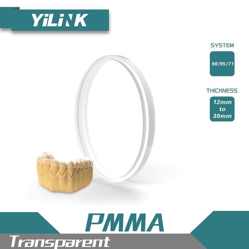 Transparent PMMA block 98mm thickness 12mm-30mm (5 pieces) Dental lab use