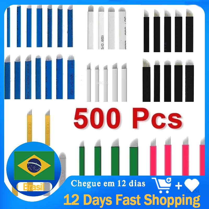 500pcs Nano Agulhas Lamina Needles 0.18mm Para Microblading Tattoo Blade Multi 12 Flex U Shape For Manual Eyebrow Pen Tebori