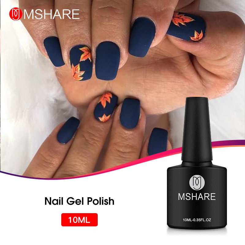 MSHARE Dark Blue Nail Gel Polish Lacquer Base Top Coat Soak Off Uv Led Healing Gel With Dryer Nail 10ml in Plastic Bottle