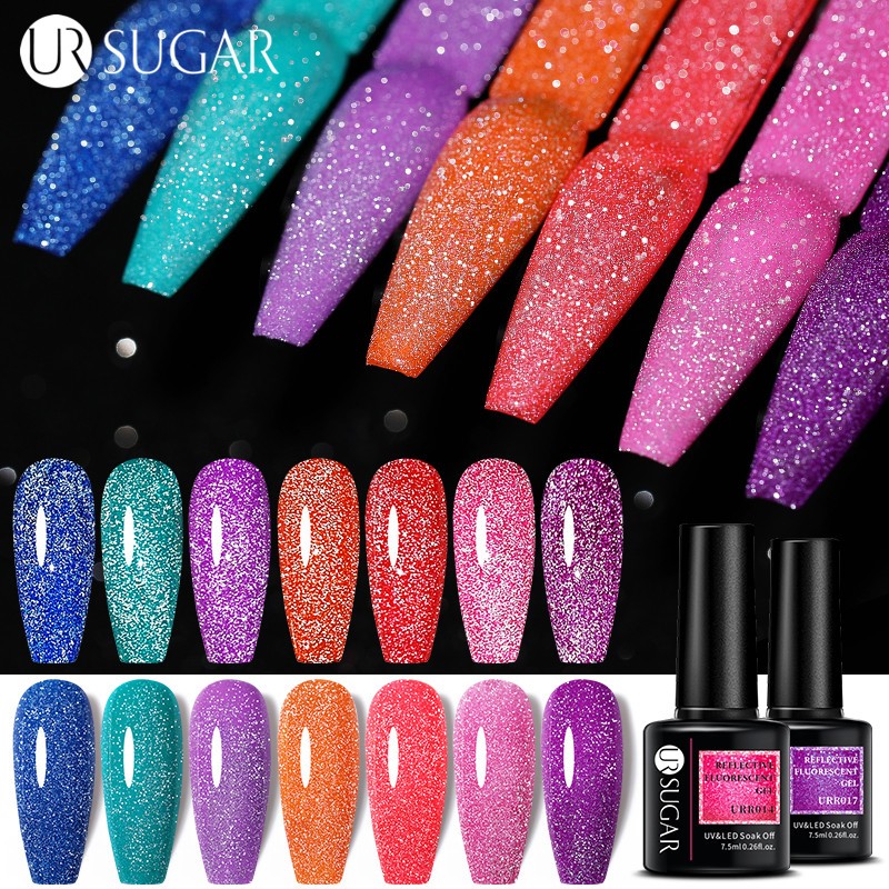 ur sugar 7.5ml neon yellow reflective glitter gel nail polish shine twilight nail gel nail art varnish semi permanent varnish