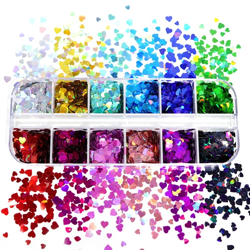 Holographic Glitter Love Heart Shape Epoxy Resin Filling Sequin Paillette Slime Pigment Jewelry Making Flake Decoration