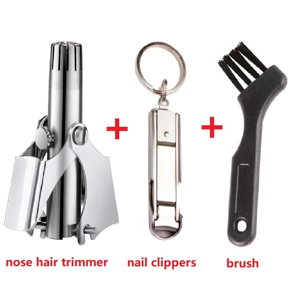 3 in 1 Nose Hair Trimmer Set Washable Portable Stainless Steel Manual Nose Hair Remover With Toenail Clipper Nose Care Tool