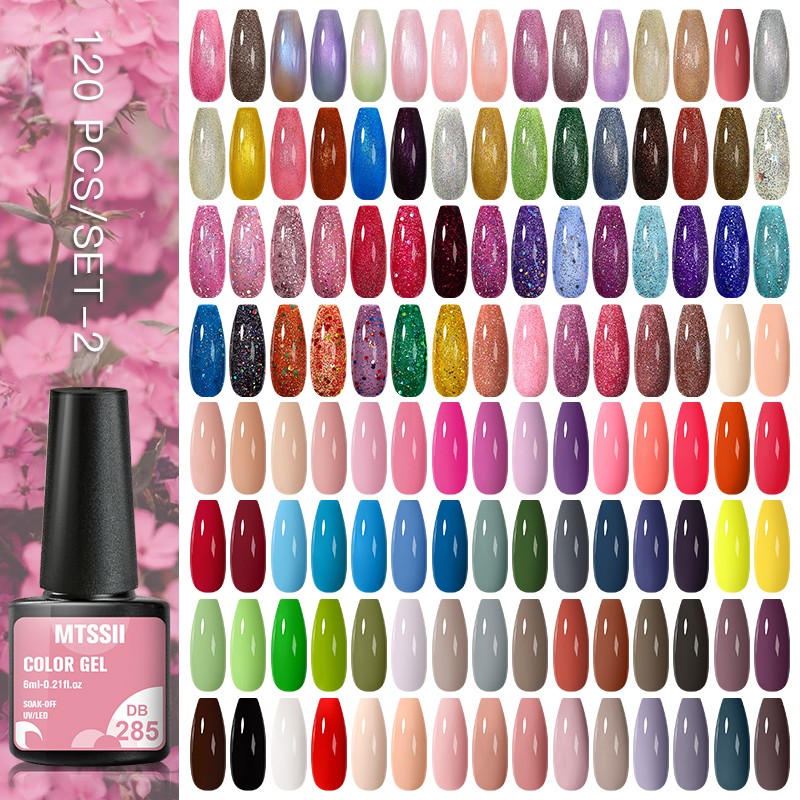 MTSSII 120pcs Gel Polish Set Semi Permanent UV LED Gel Varnish Soak Off Nail Art Glitter Colorful Gel Manicure DIY Big Set