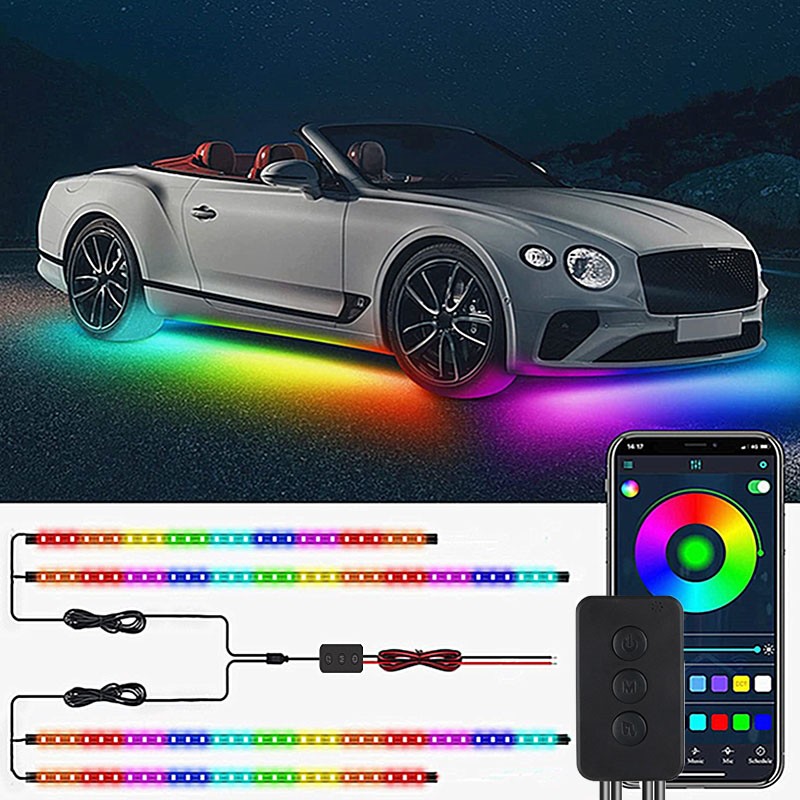 Car Underbody Lights Neon Flexible LED Strip Light Auto Underwater Lamp APP Control Flowing RGB Ambient Atmosphere Lamp