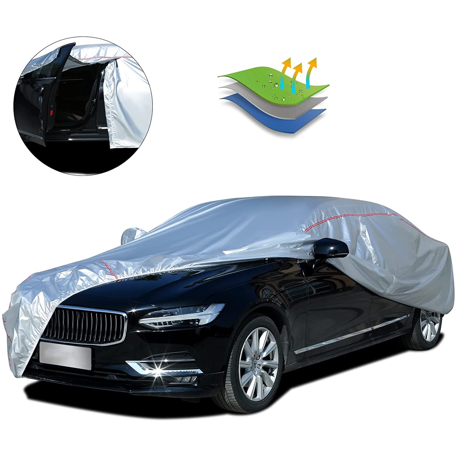 Universal Car Cover Zipper Design Waterproof UV Protective Windproof All-Weather Car Cover Indoor Outdoor Fit Sedan Hatchback SUV