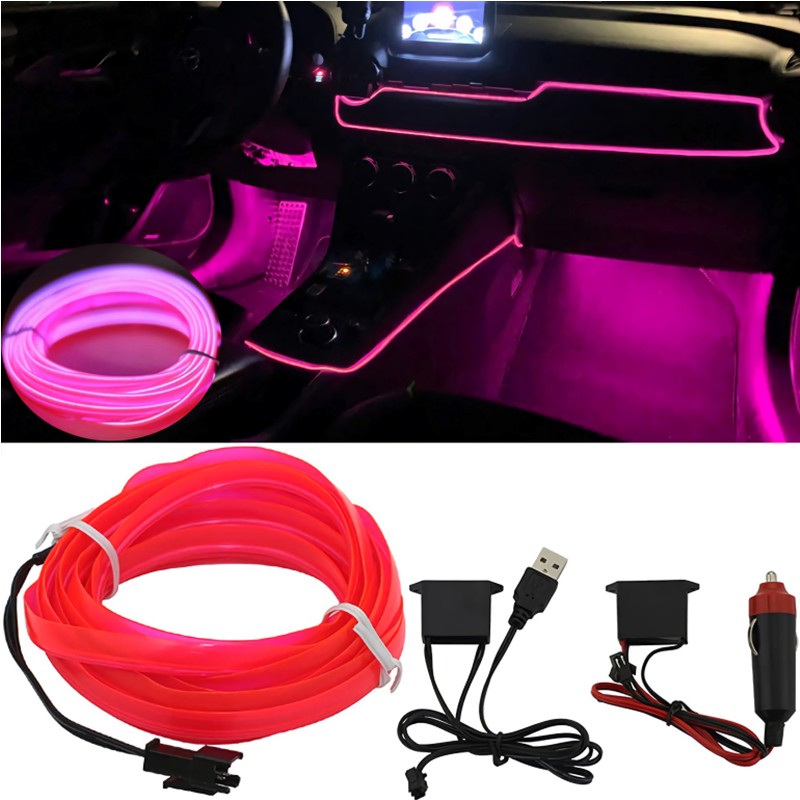 Auto Lamp Car Interior LED Strip Light Decoration Garland Wire Rope Tubular Line Flexible Neon Light Car Accessories