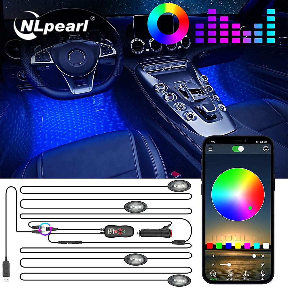 NLpearl RGB Galaxy LED Car Ambient Interior Light Usb Cigarette With App Remote Control Auto Foot Atmosphere Decorative Lamp