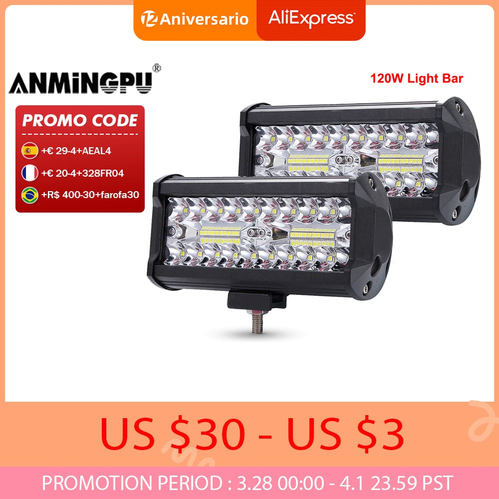 ANMINGPU 4" 7" 60W 120W LED Light Bar for Truck Car Tractor SUV 4x4 Boat ATV Combo LED Bar Work Light Offroad Driving Fog Lamp