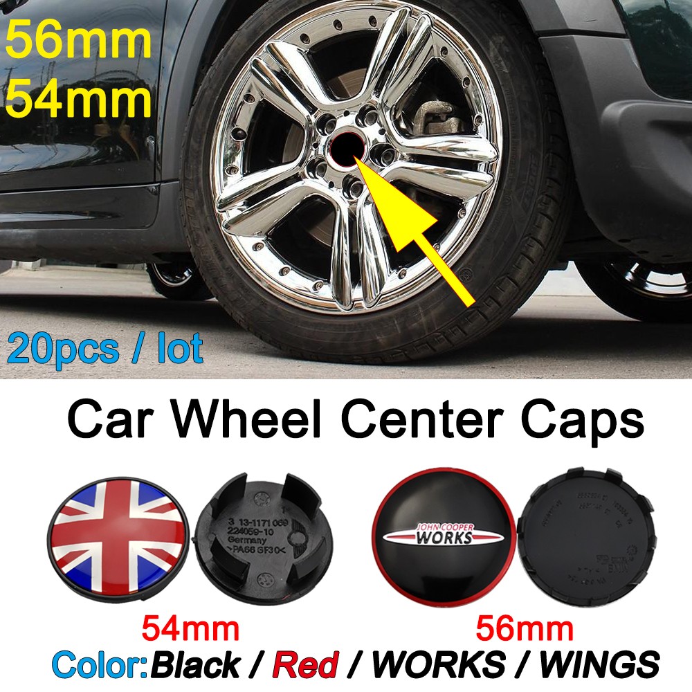 20pcs 56mm 54mm Car Wheel Center Cap Wheel Rim Cover For Mini Cooper S Works JCW One+ R56 R60 R61 F54 F55 F56 F60 Car Accessories