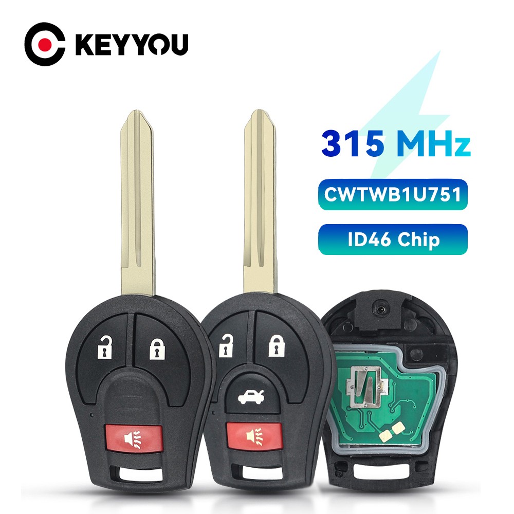 KEYYOU - car remote control key, car key for Nissan Rogue Versa Tiida, 2008 2009 2010 2012 2013 2014 2015 2016 315MHz, with ID46 chip