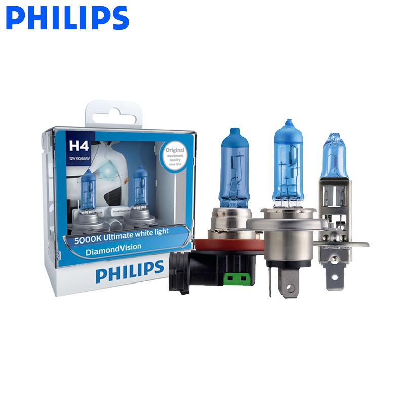 Philips H1 H4 H7 H8 H11 HB3 HB4 9003 9005 9006 12V Diamond Vision 5000K Car Halogen Head Light Fog Lamps Bulbs Xenon White, Pair