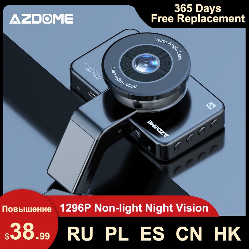 Azdomm17 Car DVR Dashcam Video Recorder 1296P HD Night Vision ADAS Dash Cam Car Wifi DVR Dual Lens 24H Parking Monitor Cam