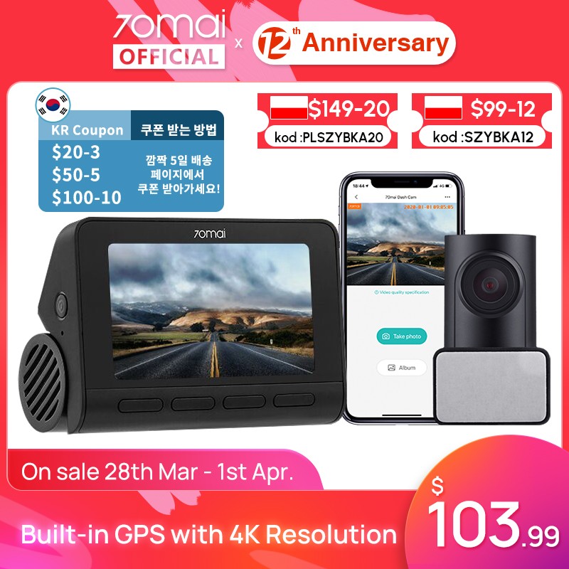 70mai A800S 4K Car DVR GPS ADAS 70mai 4K Dash Cam A800S 24H Parking Monitior 140FOV Support Dual View Rear Camera