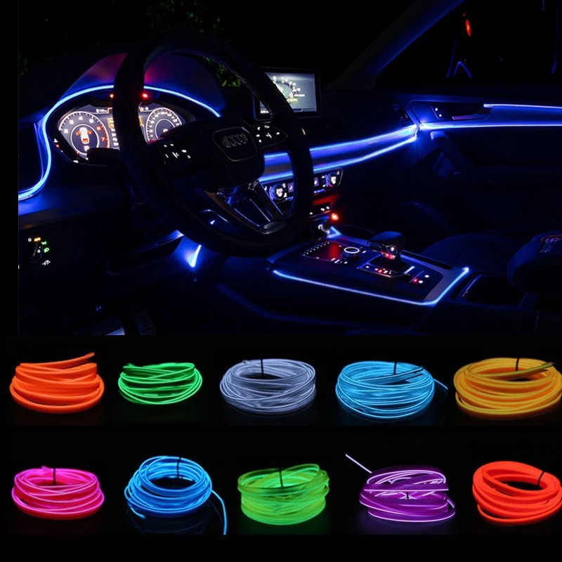 Auto Atmosphere Lamp Car Interior LED Strip Light Decoration Garland Wire Rope Tubular Line Flexible Neon Light USB Drive