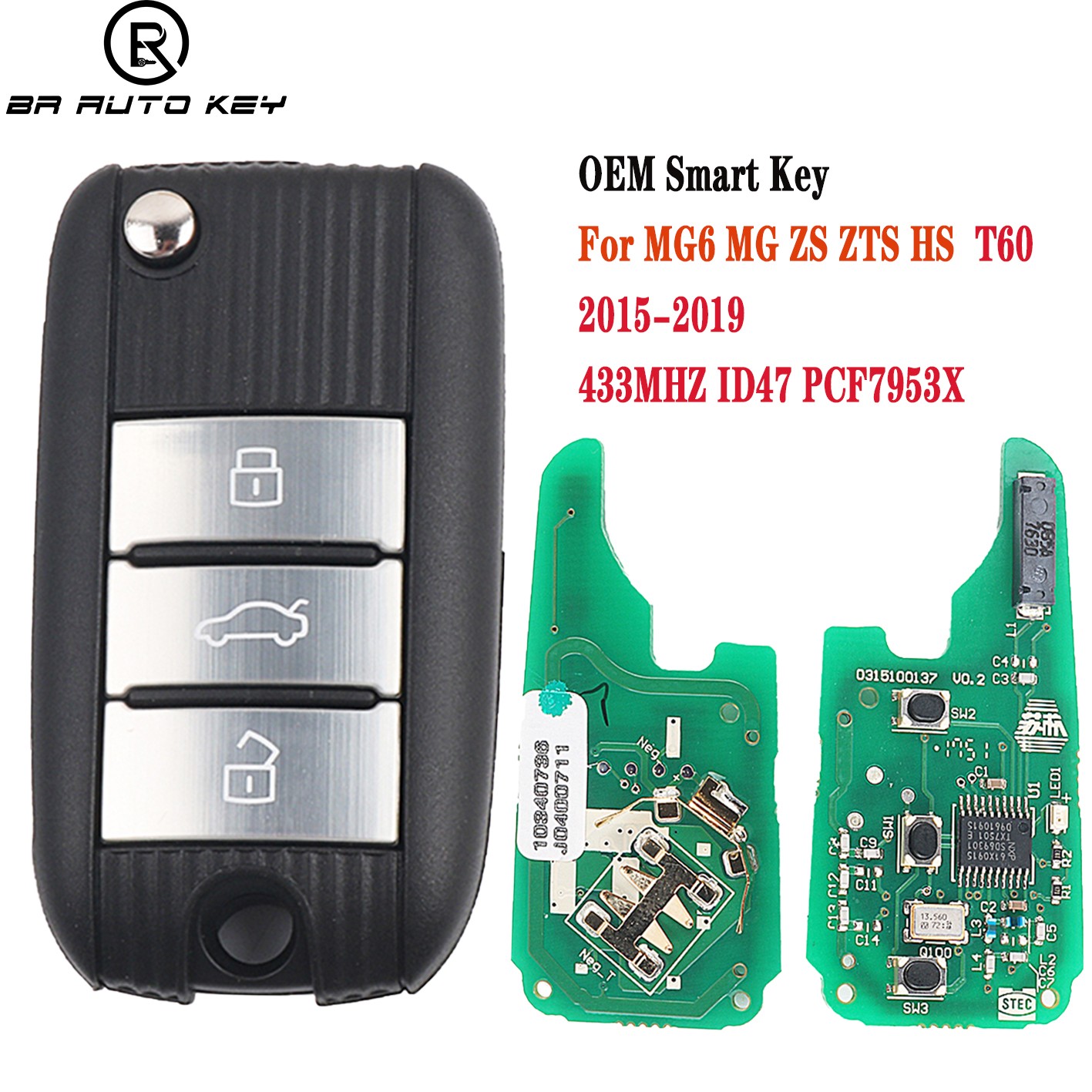 Original 3 Buttons Remote Car Key Fob for MG ZS MG6 MG5 HS 2017 2018 2019 Genuine 433mhz ID47 PCF7953X