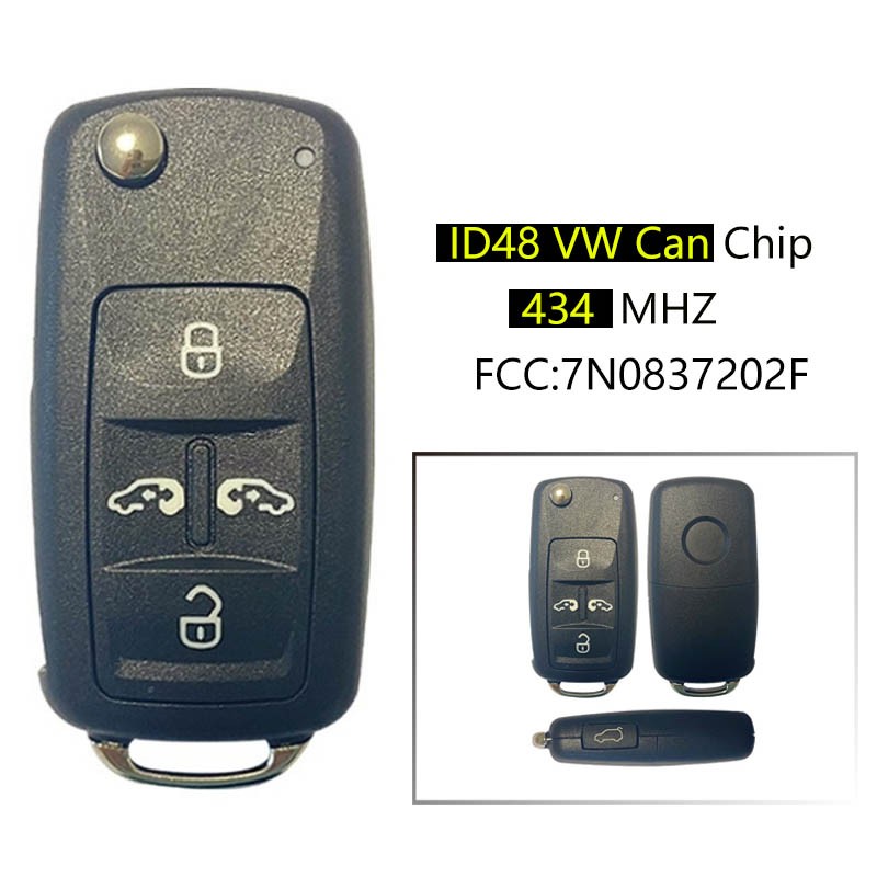 CN001120 4 + 1 زر مفتاح بعيد 434Mhz لشركة فولكس فاجن شاران الناقل ID48 VW Can رقاقة غير بدون مفتاح الذهاب FCCID 7N0837202F/5K0 837 202 AD