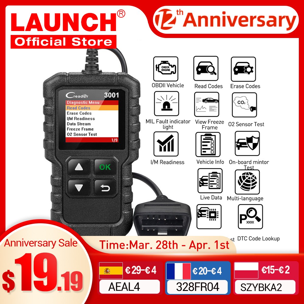 Launch X431 CR3001 Car Full OBD2 /EOBD Code Reader Scanner Auto Professional OBDII Diagnostic Tools pk KW310 ELM327 iCar2