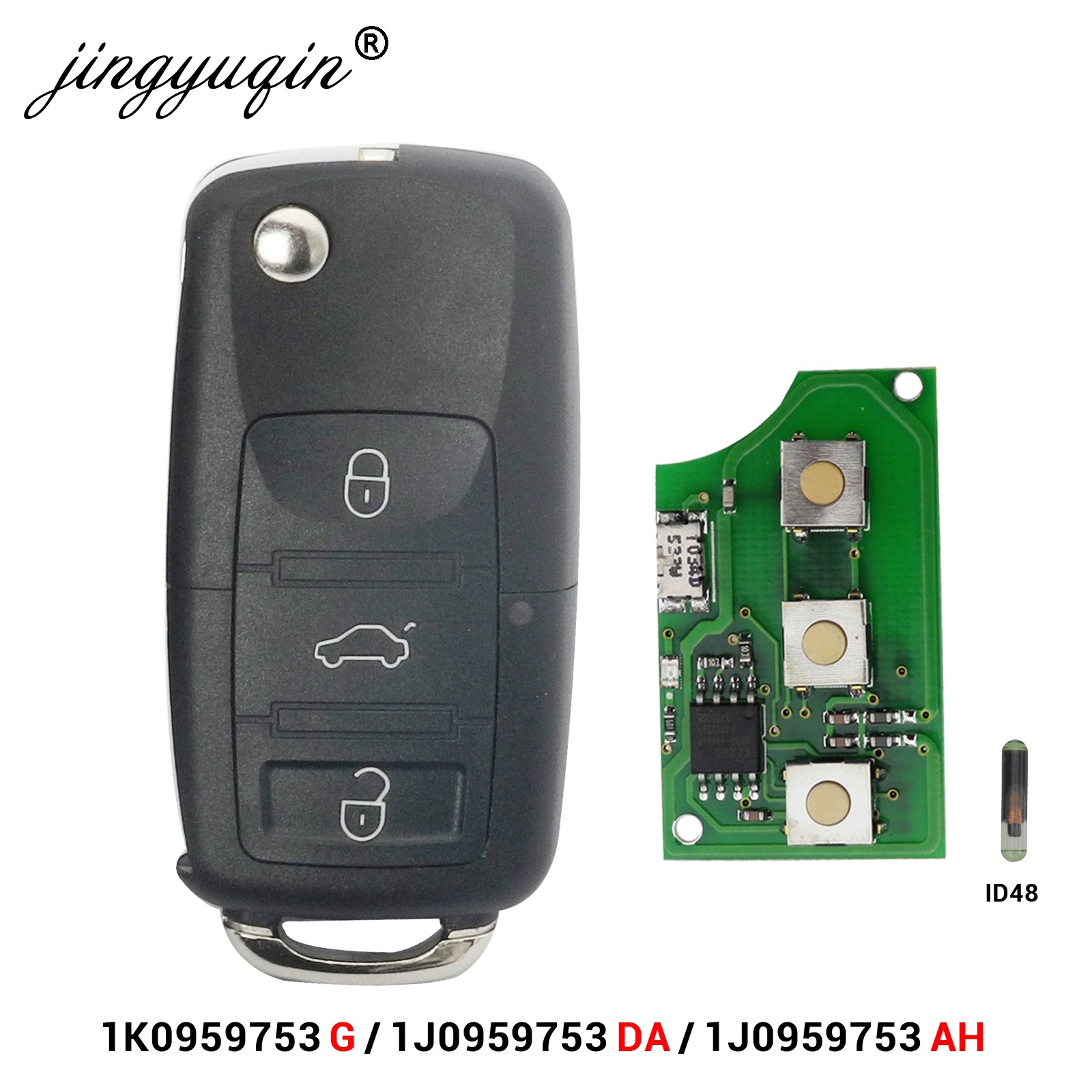 jingyuqin 3 Button Flip Remote Car Key Fob For VW Passat Polo Skoda Seat Polo/Golf/Beetle 1J0959753 Da/Ah 1K0959753G 434Mhz ID48