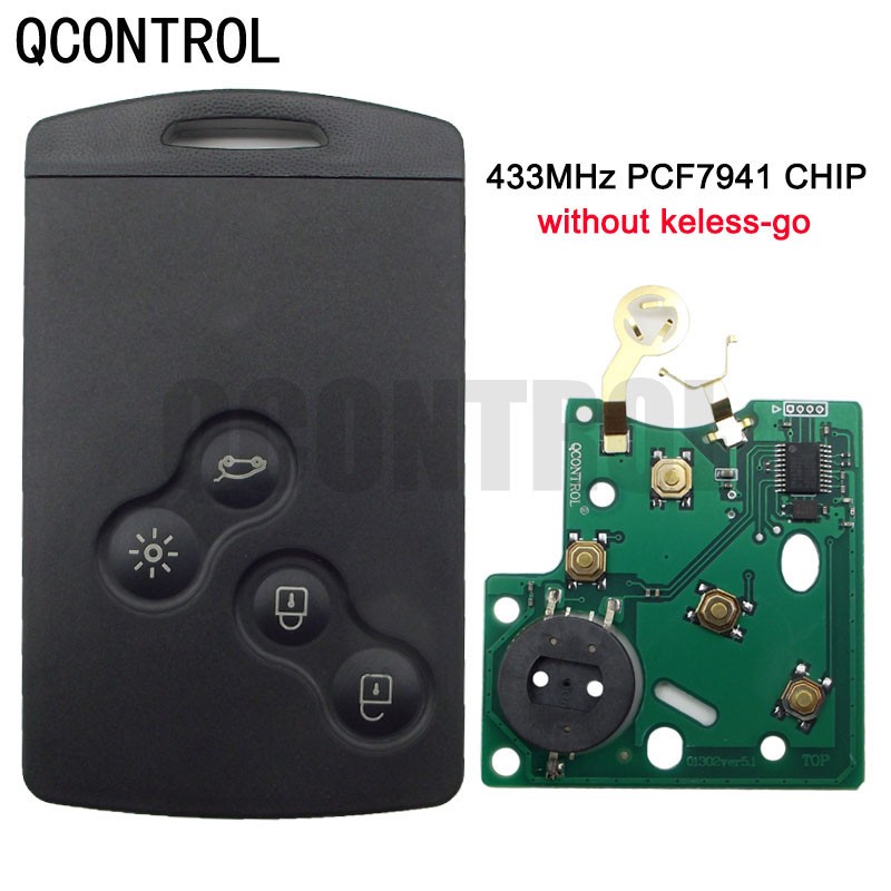 QCONTROL 4 Buttons Car Remote Key Suit For Renault Megane 433MHz PCF7941 Keyless Go Chip