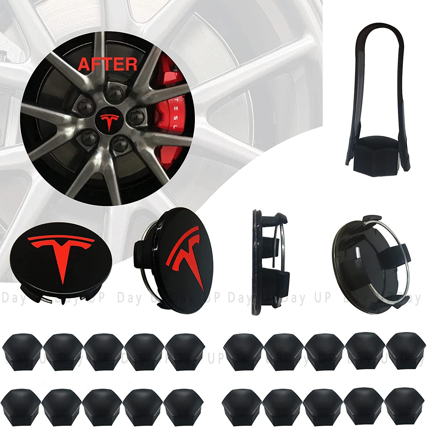 Tesla Model 3S X Wheel Center Caps Hub Caps Screw Cap Kit Decorative Tire Cap Modification Accessories Tesla Car Emblem Badge