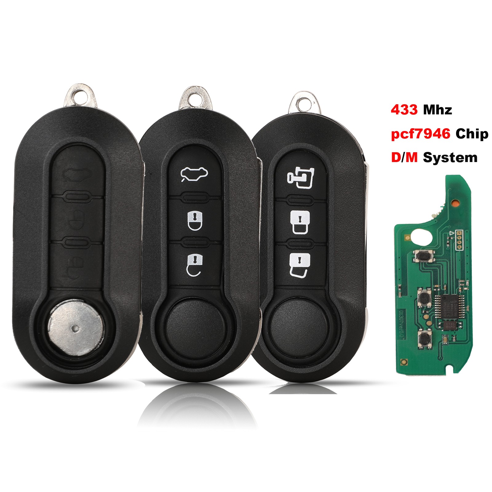 jingyuqin - remote control key with 3 buttons, FSK PCF7946/PCF7946AT system, 433MHz, for Fiat 500 grand Punto 2010-2017