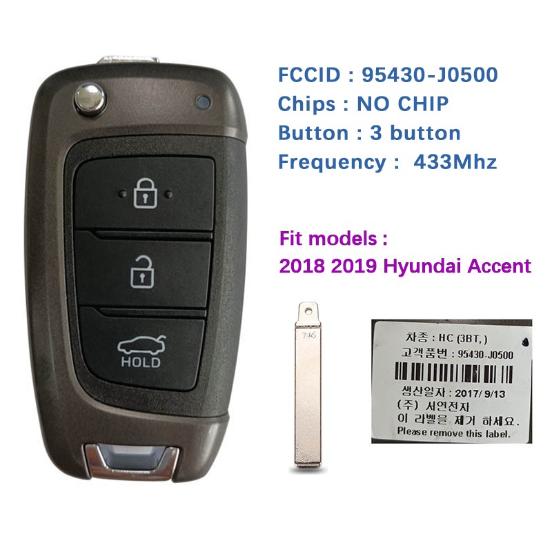 CN020189 Original 3 Button Smart Remote Key for 2018 2019 Hyundai Accent 433MHz 95430-J0500 95430-H5500 95430-H5600 Universal