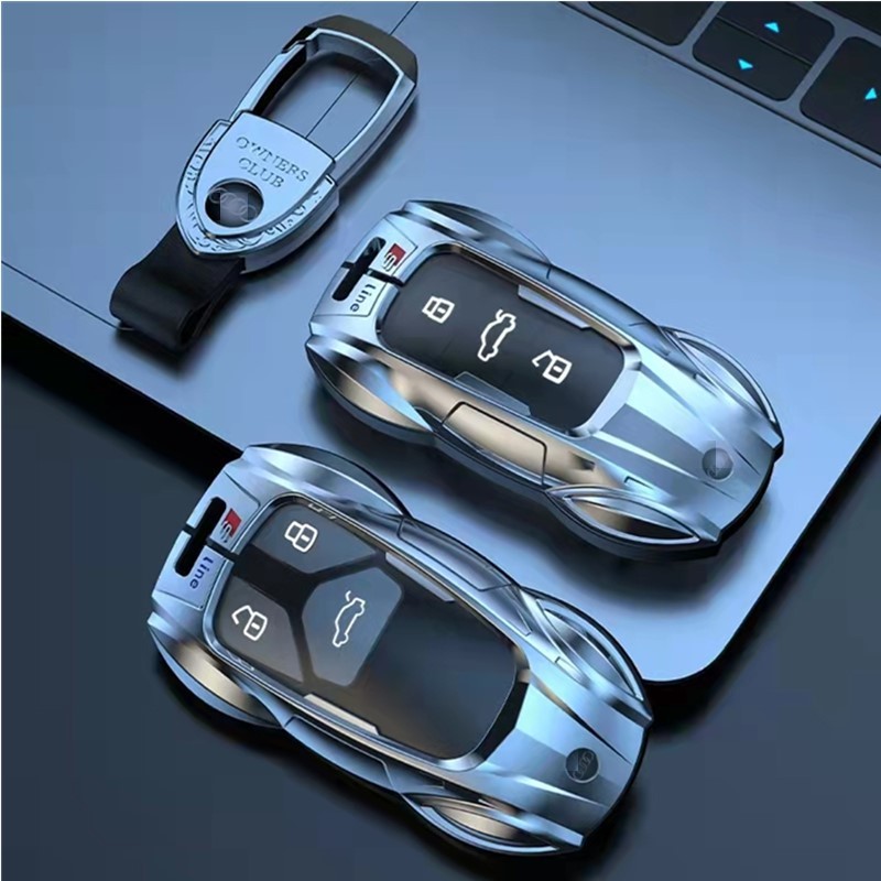 Zinc Alloy Car Key Cover With Boutique Metal Leather Keychain For Audi A6 A4 A3 Q2 Q3 Q5 Q7 A7 A8 Car Key Shell Protector