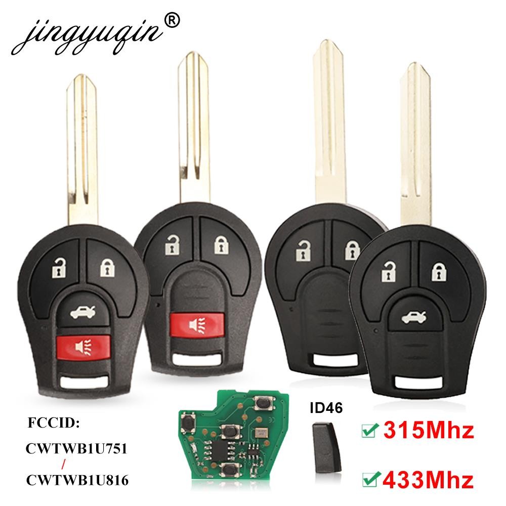 jingyuqin 3/4 Button 315MHz Remote Car Key For Nissan Keyless Entry 46 Chip Fob Transmitter CWTWB1U751 TWB1U761 H0561-C993A