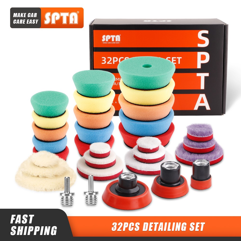 (Wholesale 1 Set & 5 Sets) SPTA 32pcs 1"/2"/3" T-Shape Car Detail Polishing Polishing Pads for Car Polisher Electric Drill