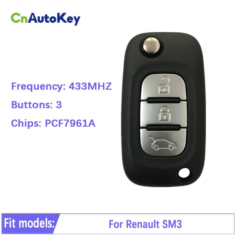 CN010054 Aftermarket Smart Remote Control Car Key Fob For Renault SM3 Fluence 3 Button Flip PCF7961 433mhz Fsk Without Logo