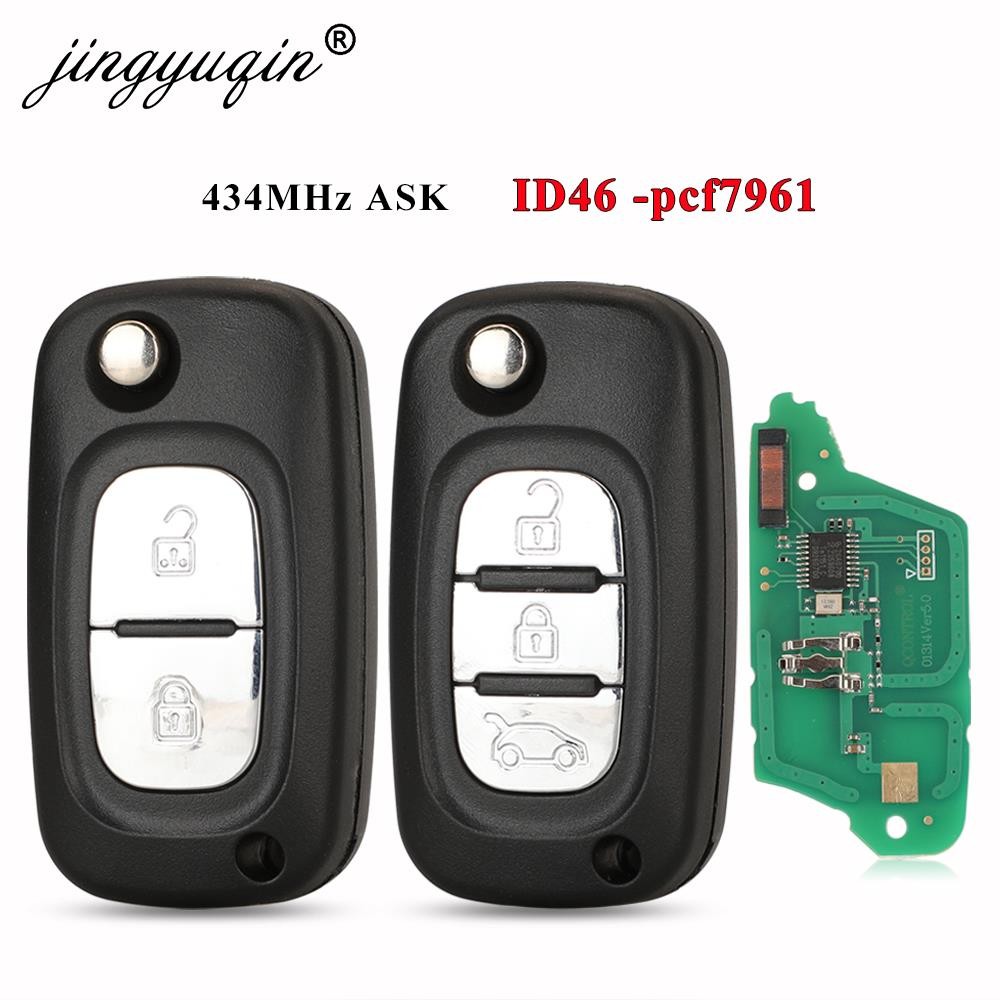 jingyuqin Flip Remote Key Fob 2/3 Buttons 433MHz ASK ID46 PCF7961 For Mercedes-Benz Citan 2012 - 2019 Smart W364