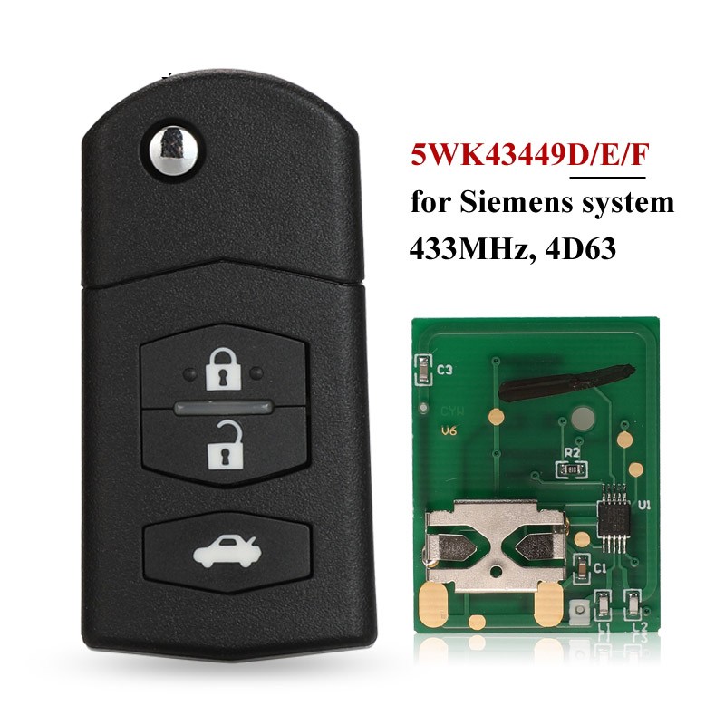 jingyuqin 3BTN Flip Car Remote Key Fob For Mazda 5WK43449D/5WK43449F£/5WK43449F 433MHz M2 Demio M3 Axela M5 Premacy M6 Atenza