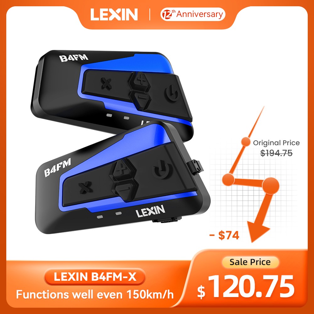 Lexin B4FM-X Pro 10 Bikers Motorcycle Bluetooth Intercom Helmet Headphones, BT 5.0 Wireless Communication Interphone Music Sharing