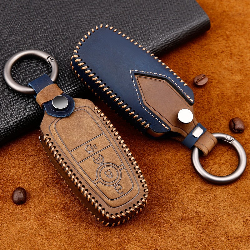 Genuine Leather Handmade Car Key Cover Cover For Ford Focus Fiesta Mondeo Kuga Escape Fusion Mustang Explorer Edge Ecosport