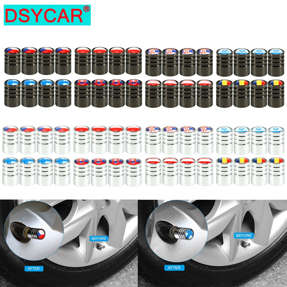 DSYCAR 4Pcs/Set Car Styling Alloy Material National Flag Pattern Style Car Tire Valve Caps Wheel Tires Tire Stem Air Cap