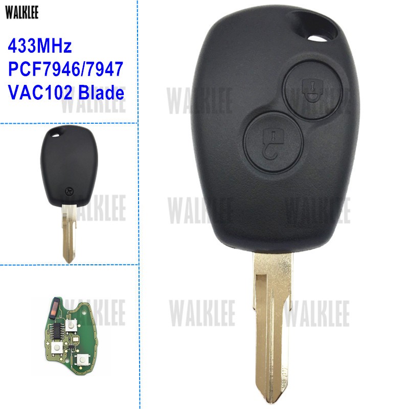 WALKLEY - Remote Car Key for Renault Megane Modus Clio Kangoo Logan Sandero Duster with Chip PCF7946 or PCF7947