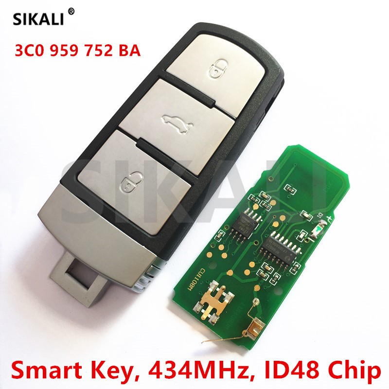 SIKALI 434MHz Car Remote Smart Key for VW/VolksWagen 3C0959752BA for PASSAT/CC/MAGOTAN Car Alarm Control with ID48 Chip